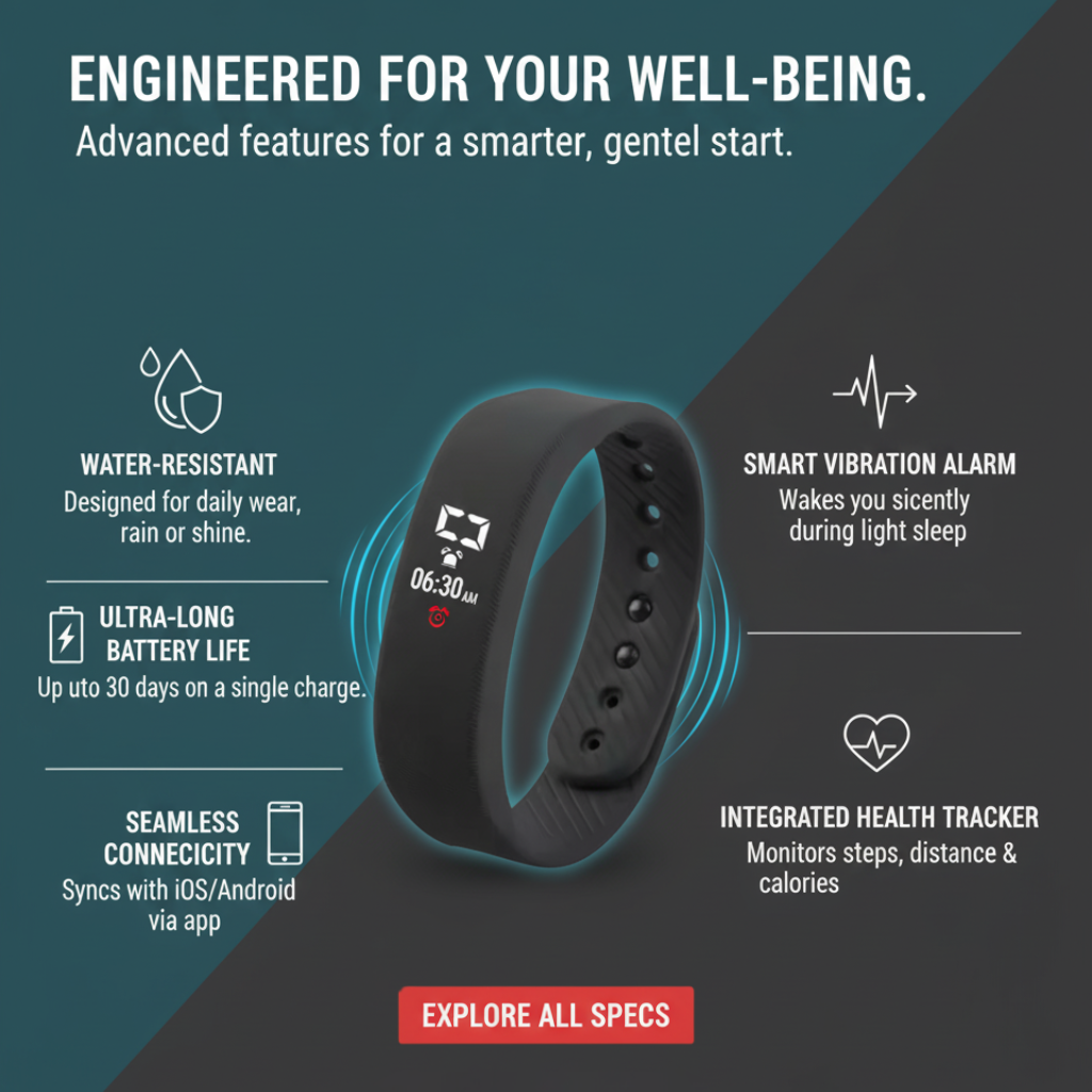 100% Smart Vibrating Wake-Up Alarm - Black